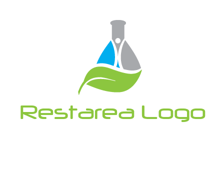 chemical flask and swoosh man with leaf medical logo