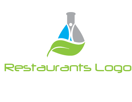 chemical flask and swoosh man with leaf medical logo