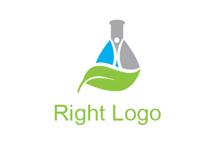 chemical flask and swoosh man with leaf medical logo