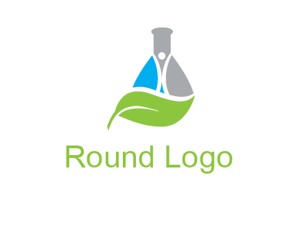 chemical flask and swoosh man with leaf medical logo