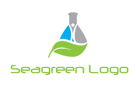 chemical flask and swoosh man with leaf medical logo