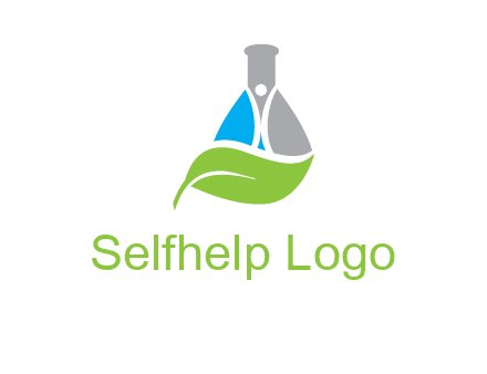 chemical flask and swoosh man with leaf medical logo