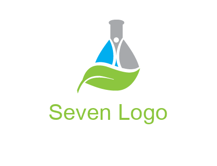 chemical flask and swoosh man with leaf medical logo