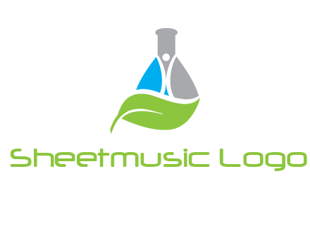 chemical flask and swoosh man with leaf medical logo