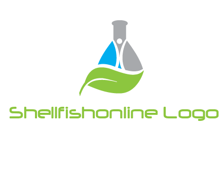 chemical flask and swoosh man with leaf medical logo