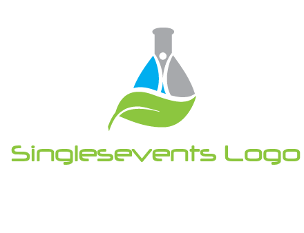 chemical flask and swoosh man with leaf medical logo