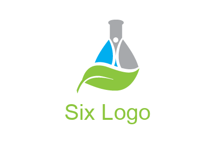 chemical flask and swoosh man with leaf medical logo