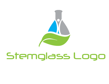 chemical flask and swoosh man with leaf medical logo