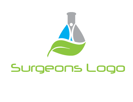 chemical flask and swoosh man with leaf medical logo