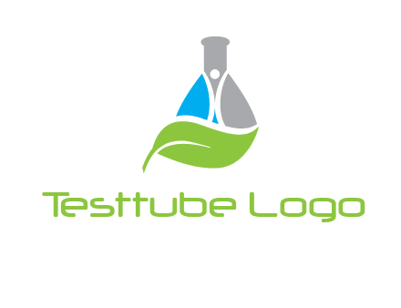 chemical flask and swoosh man with leaf medical logo