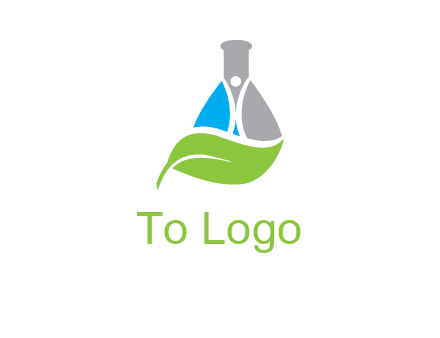 chemical flask and swoosh man with leaf medical logo