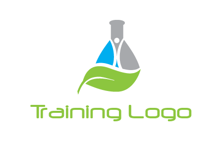 chemical flask and swoosh man with leaf medical logo