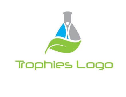 chemical flask and swoosh man with leaf medical logo