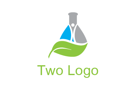 chemical flask and swoosh man with leaf medical logo