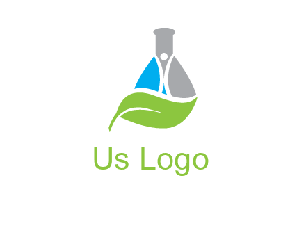 chemical flask and swoosh man with leaf medical logo
