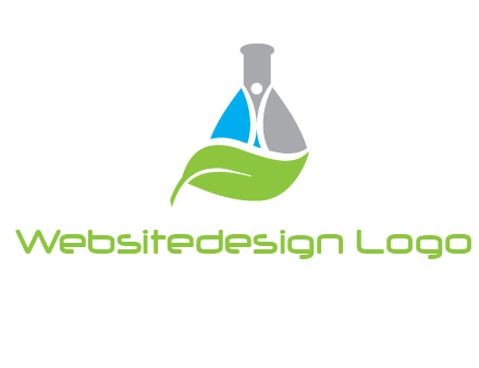 chemical flask and swoosh man with leaf medical logo