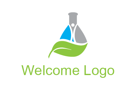 chemical flask and swoosh man with leaf medical logo