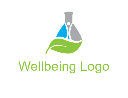 chemical flask and swoosh man with leaf medical logo