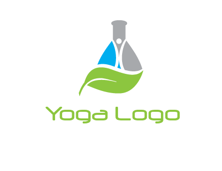chemical flask and swoosh man with leaf medical logo