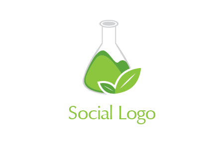 chemical flask and leaf pharmacy logo