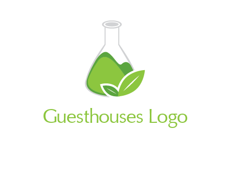 chemical flask and leaf pharmacy logo