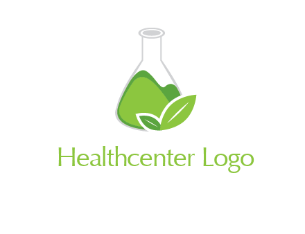 chemical flask and leaf pharmacy logo