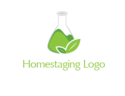 chemical flask and leaf pharmacy logo