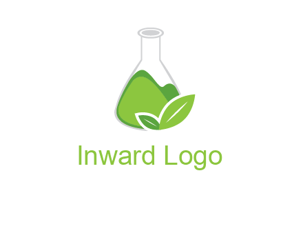 chemical flask and leaf pharmacy logo