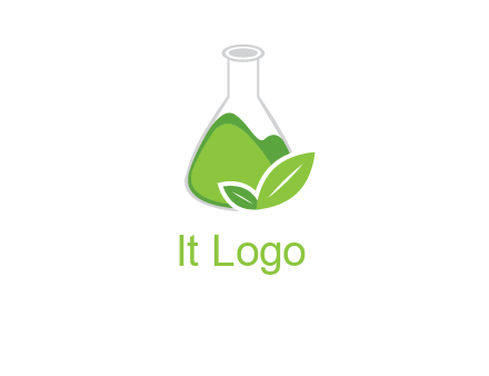 chemical flask and leaf pharmacy logo