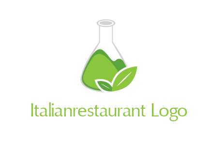 chemical flask and leaf pharmacy logo