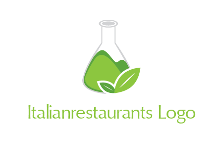 chemical flask and leaf pharmacy logo