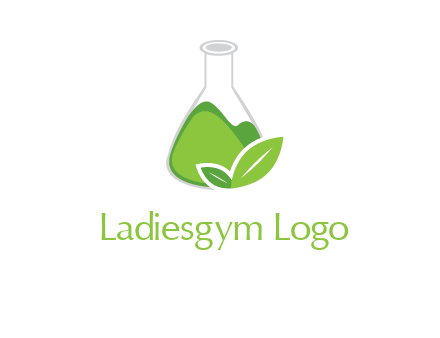 chemical flask and leaf pharmacy logo