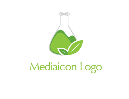 chemical flask and leaf pharmacy logo