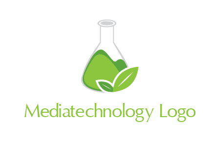 chemical flask and leaf pharmacy logo