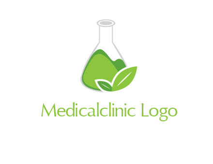 chemical flask and leaf pharmacy logo