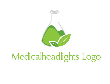 chemical flask and leaf pharmacy logo
