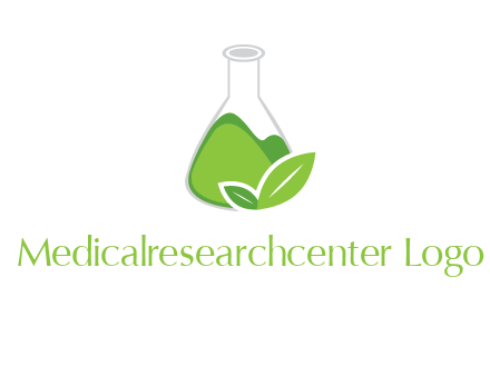 chemical flask and leaf pharmacy logo