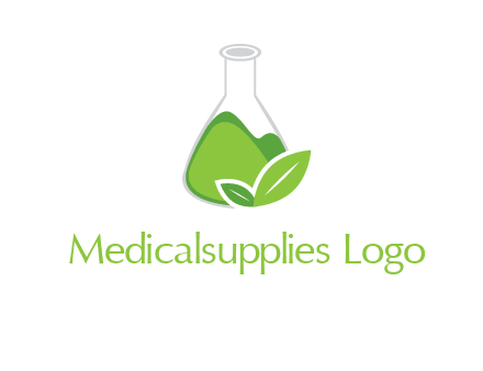 chemical flask and leaf pharmacy logo
