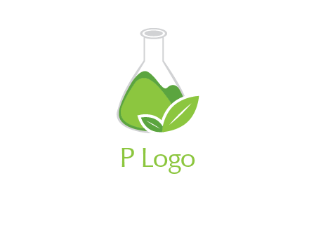 chemical flask and leaf pharmacy logo