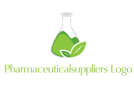 chemical flask and leaf pharmacy logo