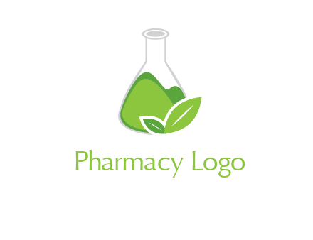chemical flask and leaf pharmacy logo
