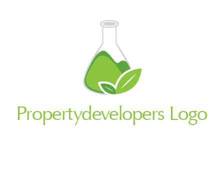 chemical flask and leaf pharmacy logo
