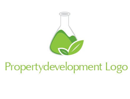 chemical flask and leaf pharmacy logo