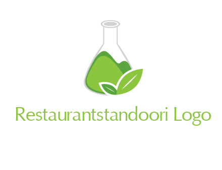 chemical flask and leaf pharmacy logo