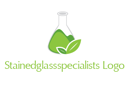 chemical flask and leaf pharmacy logo