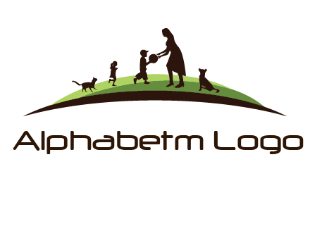 animals children playing with teacher illustration
