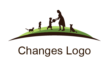 animals children playing with teacher illustration