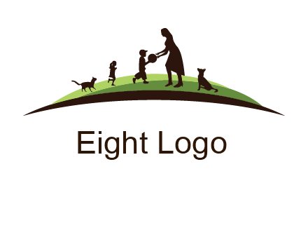 animals children playing with teacher illustration