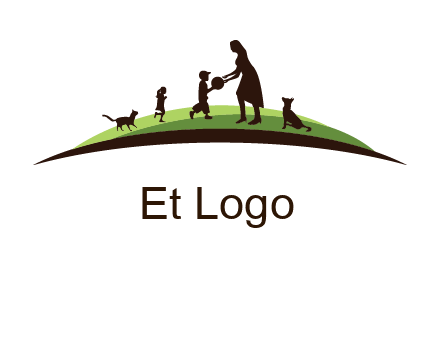 animals children playing with teacher illustration