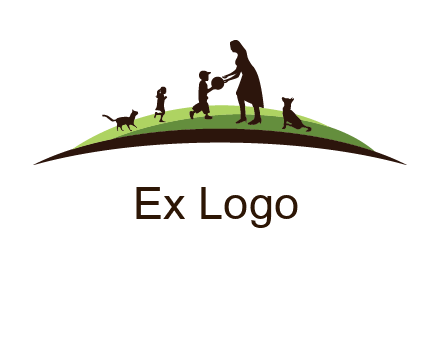animals children playing with teacher illustration